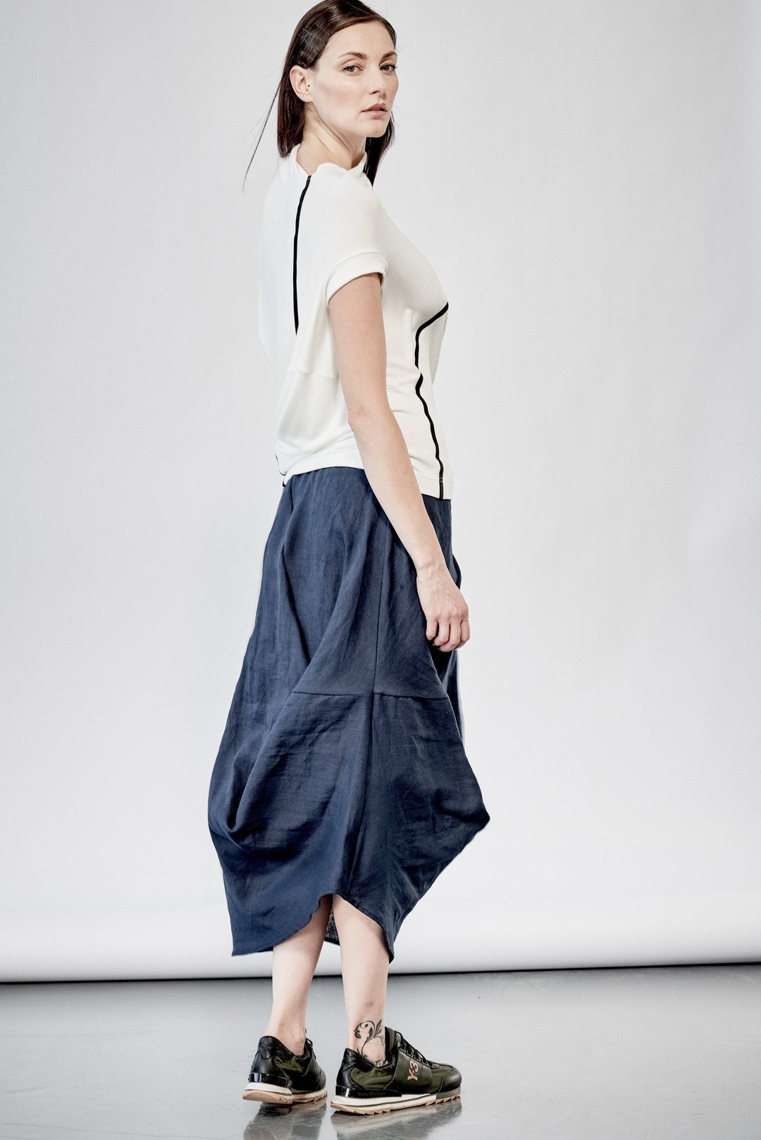 Blue Drape Skirt / Blue Linen Skirt / Drape Elegant Skirt / - Etsy