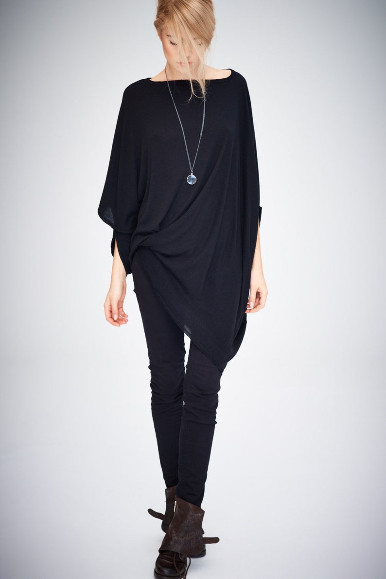 Twisted Top \/ Black Top \/ Asymmetrical Top \/ Summer Oversized Top\/ Loose Top \/ Handmade Blouse \/ Casual Blouse by Arya Sense\/ TEDJ14BLK