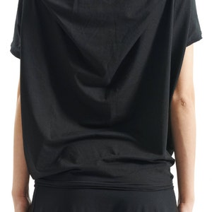 Black Cotton Blouse/ Gift For Her / Handmade Top / Oversized Short Sleeved Blouse/ Asymmetrical Black Top by AryaSense/ TPRS14BL image 4