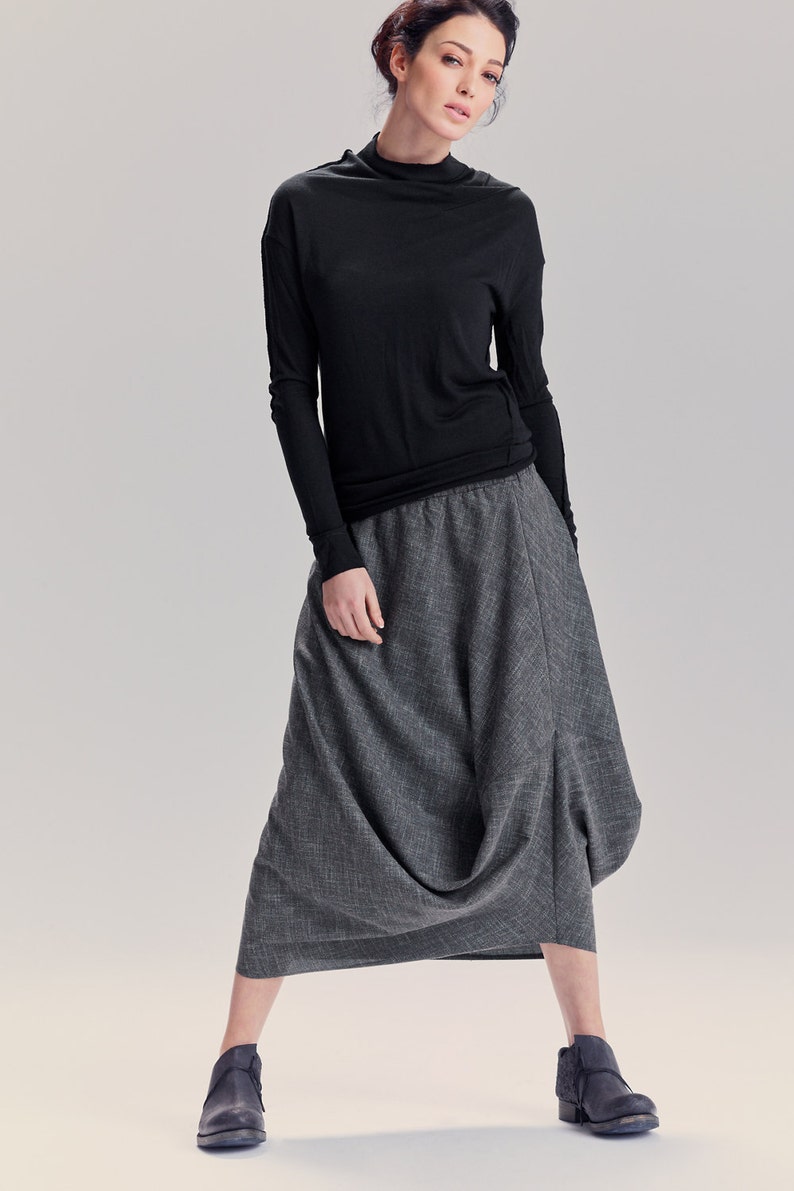 Heather Grey Drape Wool Skirt / Elegant Wool Skirt / Extravagant Drape Skirt / Casual Heather Grey Skirt / Loose Wool Skirt / 6DRPGR17 image 1