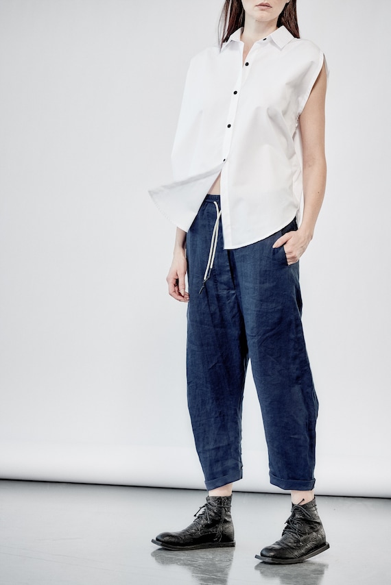 Blue Linen Pants/ Stylish Linen Trousers / Blue Urban Womens Etsy