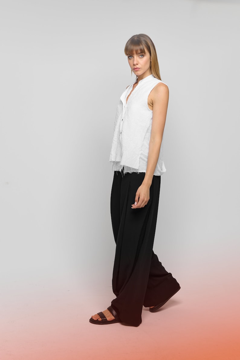 Pleated Pants WIth Pockets /Wide-leg Pants / Loose Trousers / Women's Loose Bottoms by AryaSense / PLWL23BLK image 6