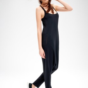 Long Black Jumpsuit / Womens Overall / Drop Crotch Jumpsuit / Black Cotton Romper / Harem Jumpsuit AryaSense RSLLS19BLK image 2