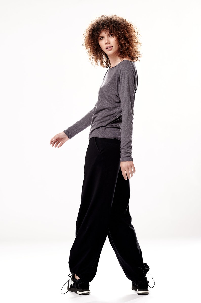 Wide-Leg Pants With Pockets / Black Loose Pants / Cotton trousers / Black Trousers / Loose Cotton Pants / PWLP21BLK image 4