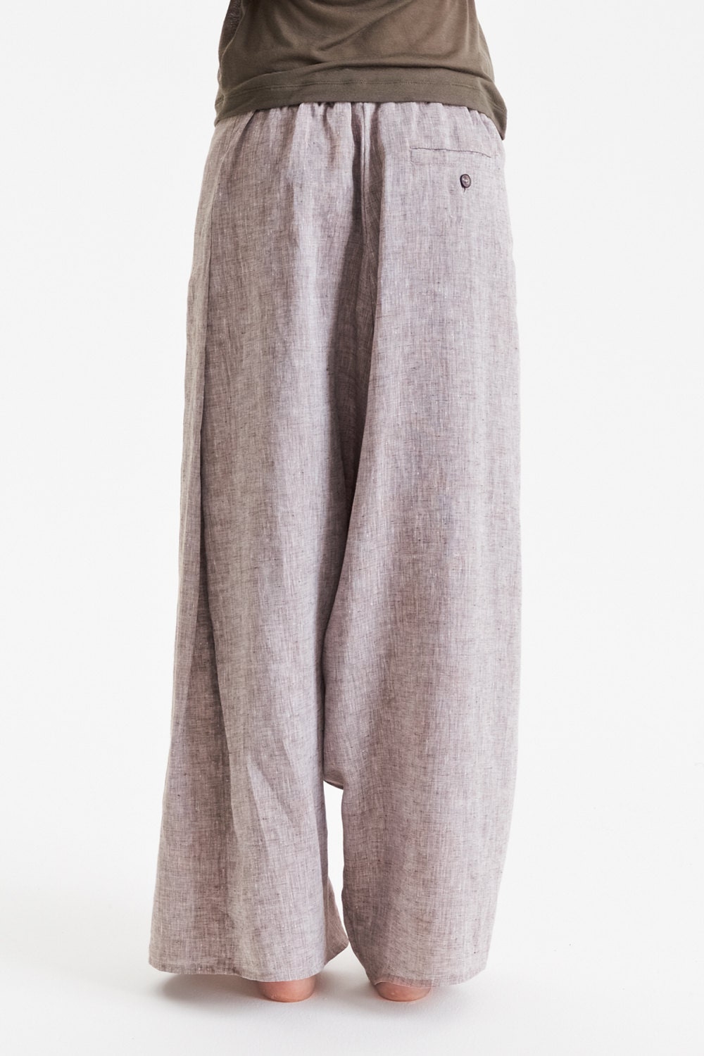 Brown Melange Linen Pants / Extravagant Drop Crotch Pants / - Etsy Canada