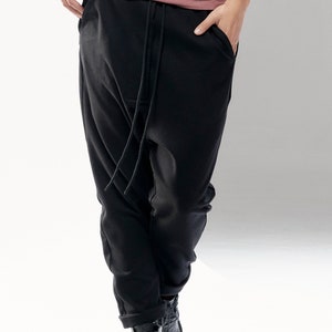 Cotton Pants / Drop Crotch Pants / Black Casual Pants / Cropped Pants / Loose Pants / Pants by Arya Sense PCC21BLK image 6