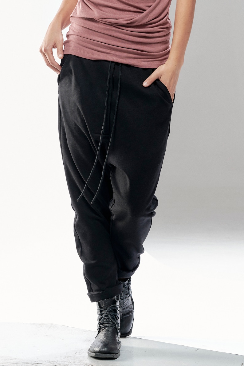 Cotton Pants / Drop Crotch Pants / Black Casual Pants / Cropped Pants / Loose Pants / Pants by Arya Sense PCC21BLK image 6