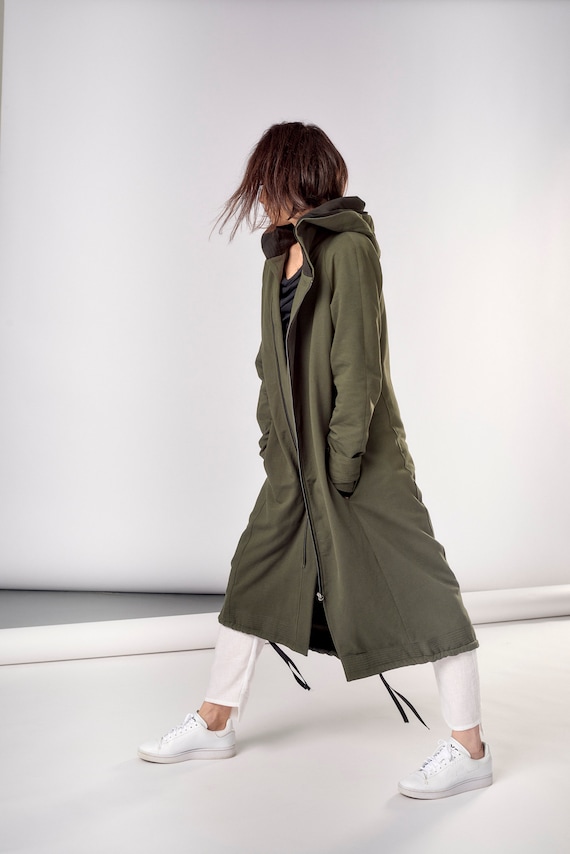 Chaqueta verde top militar larga