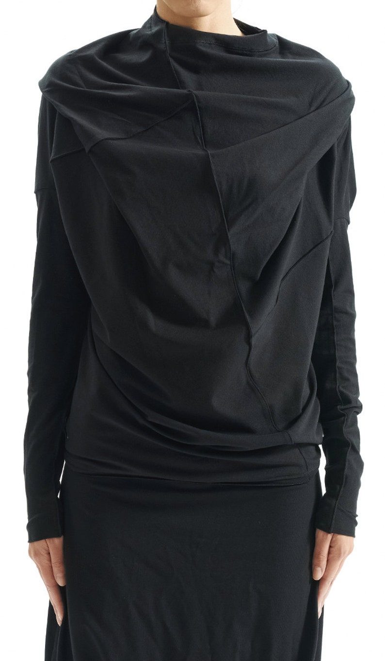 Black Asymmetrical Top / Oversized Top / Black Top / Loose Black Blouse / Urban Clothing / Blouse by AryaSense / TPRD12BL image 3