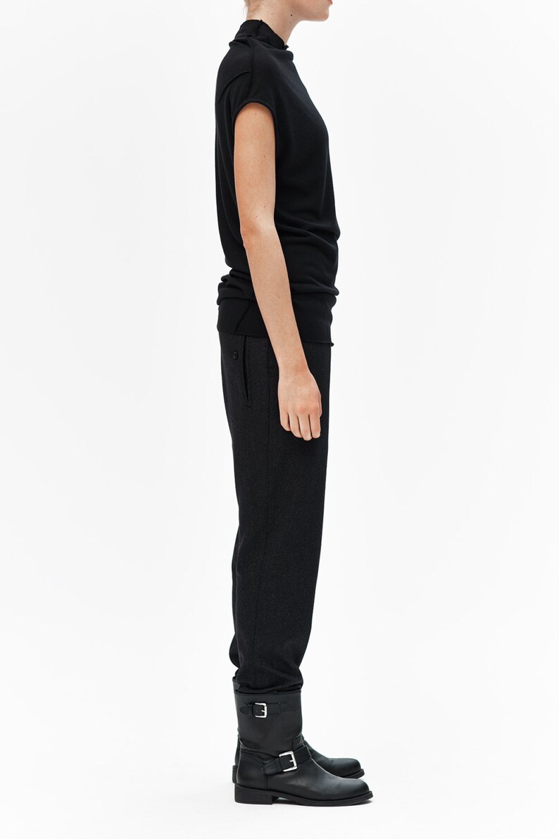 Cap Sleeved Black Top High Necked Top Women/'s Black Blouse Casual Top Asymmetrical Top by AryaSense TPPKR14BL