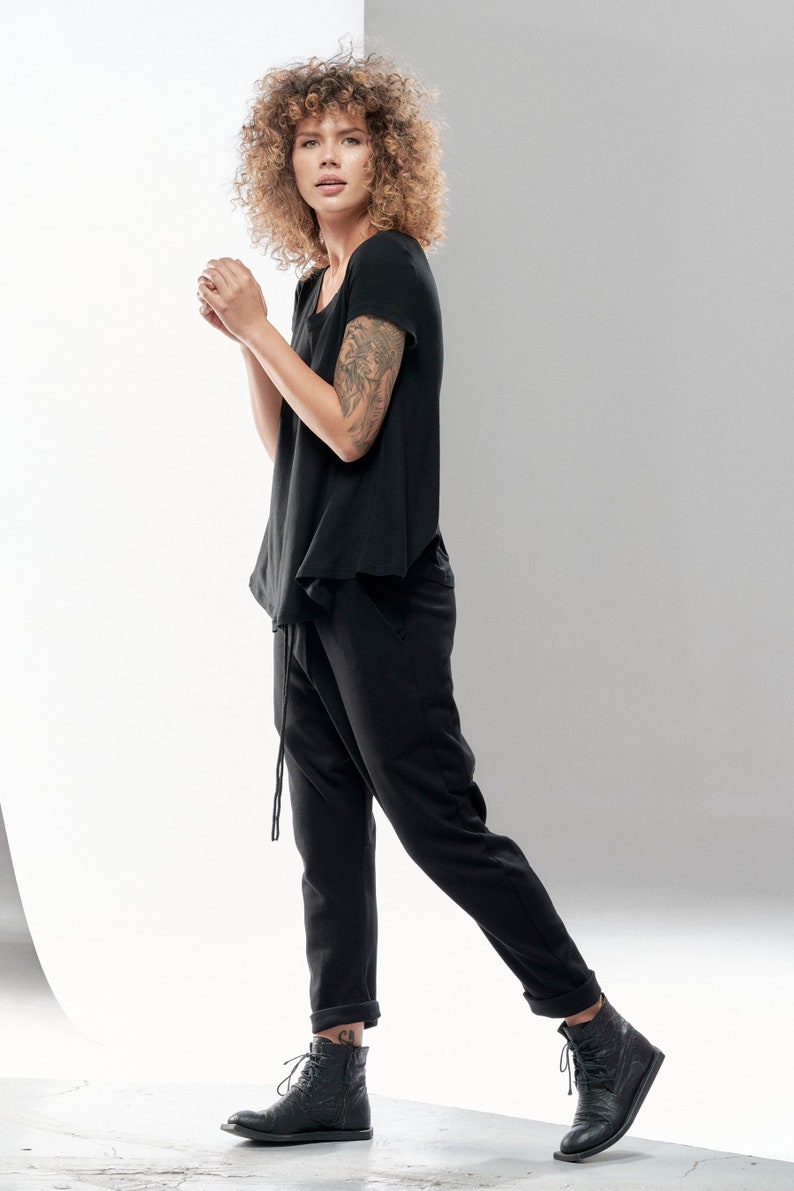 Cotton Pants / Drop Crotch Pants / Black Casual Pants / Cropped Pants / Loose Pants / Pants by Arya Sense PCC21BLK image 2