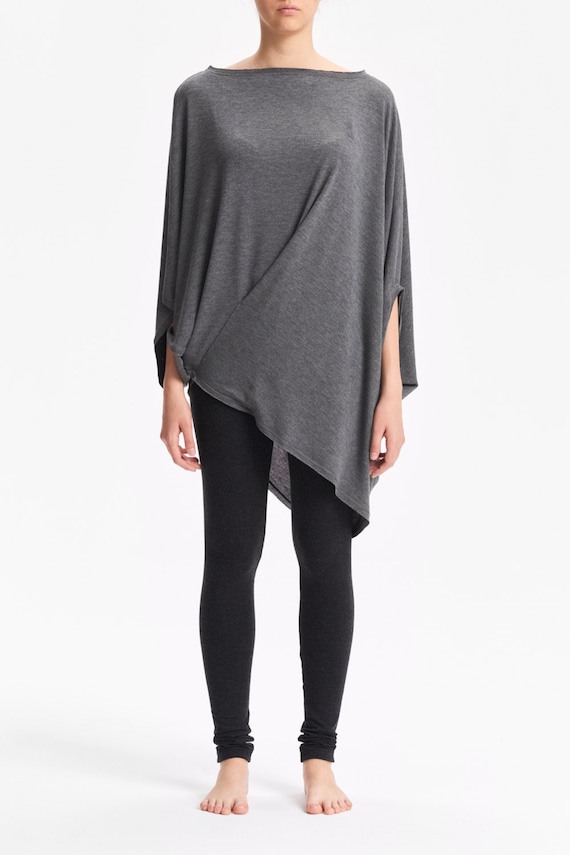 Twisted Heather Grey Top: Asymmetrical Blouse with Pocket