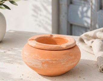 Moroccan Terracotta Ashtray: Hand-Turned Rustic Clay, Tunisia Craft (Three Sizes)