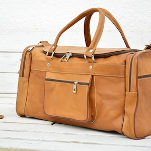 Engraved Leather Duffle Bag: Personalized Travel Weekend Bag