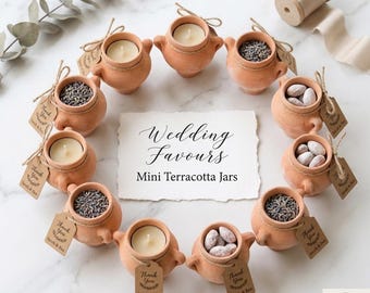 Wedding Favours Mini Terracotta Jars: Rustic Berber Clay Pots, Set of 10 | Handmade Mediterranean, Natural Unglazed | 2.36in Diameter