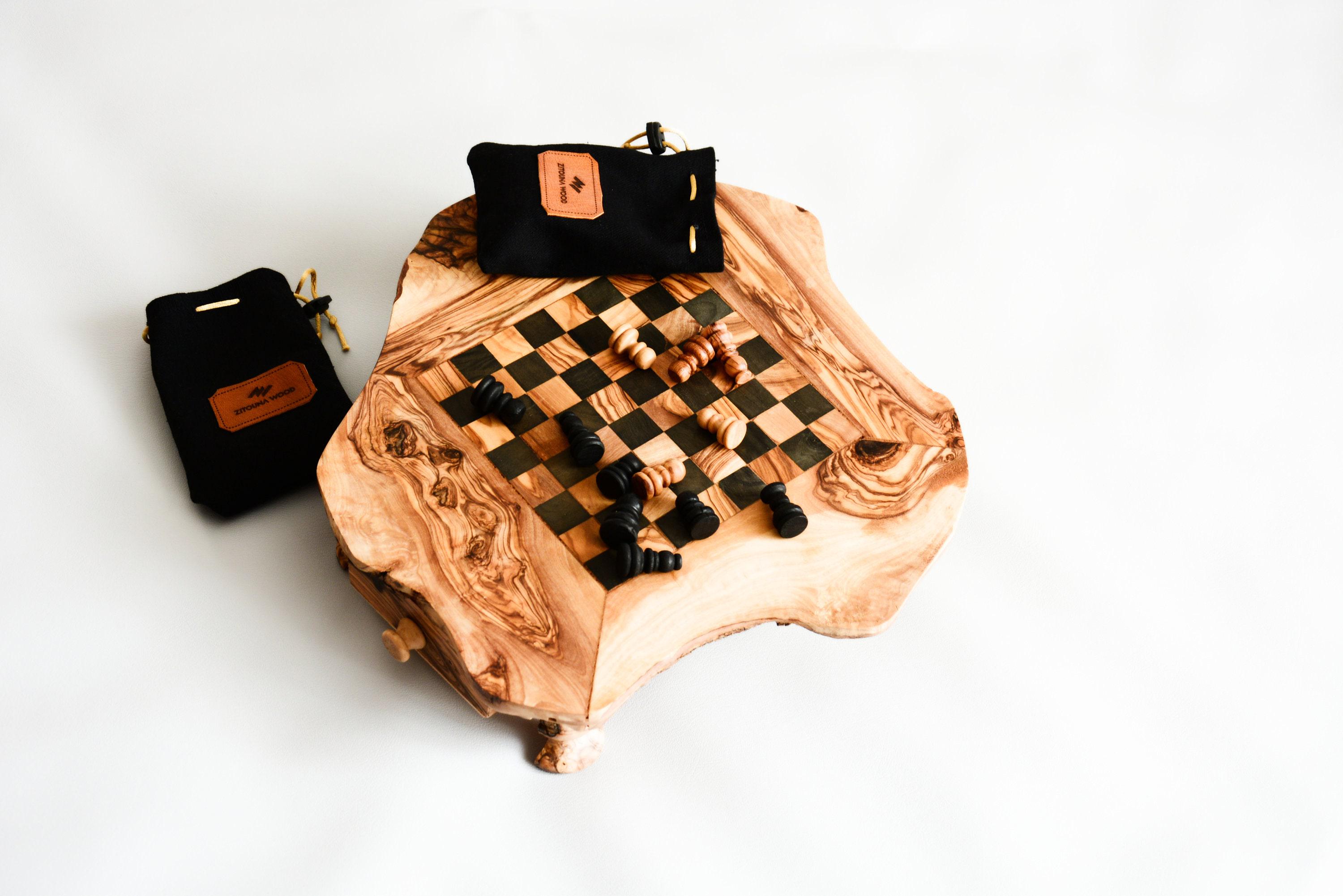 Rustic Chess Pieces Handcrafted Wooden Chess Set, Rustic Design, Compact Storage Drawers ...