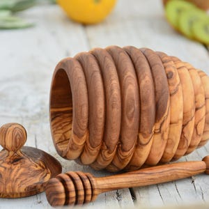 Honingpot in bijenkorfvorm, honingpot, houten houder voor honinghouder, huwelijkscadeau, kerstcadeau