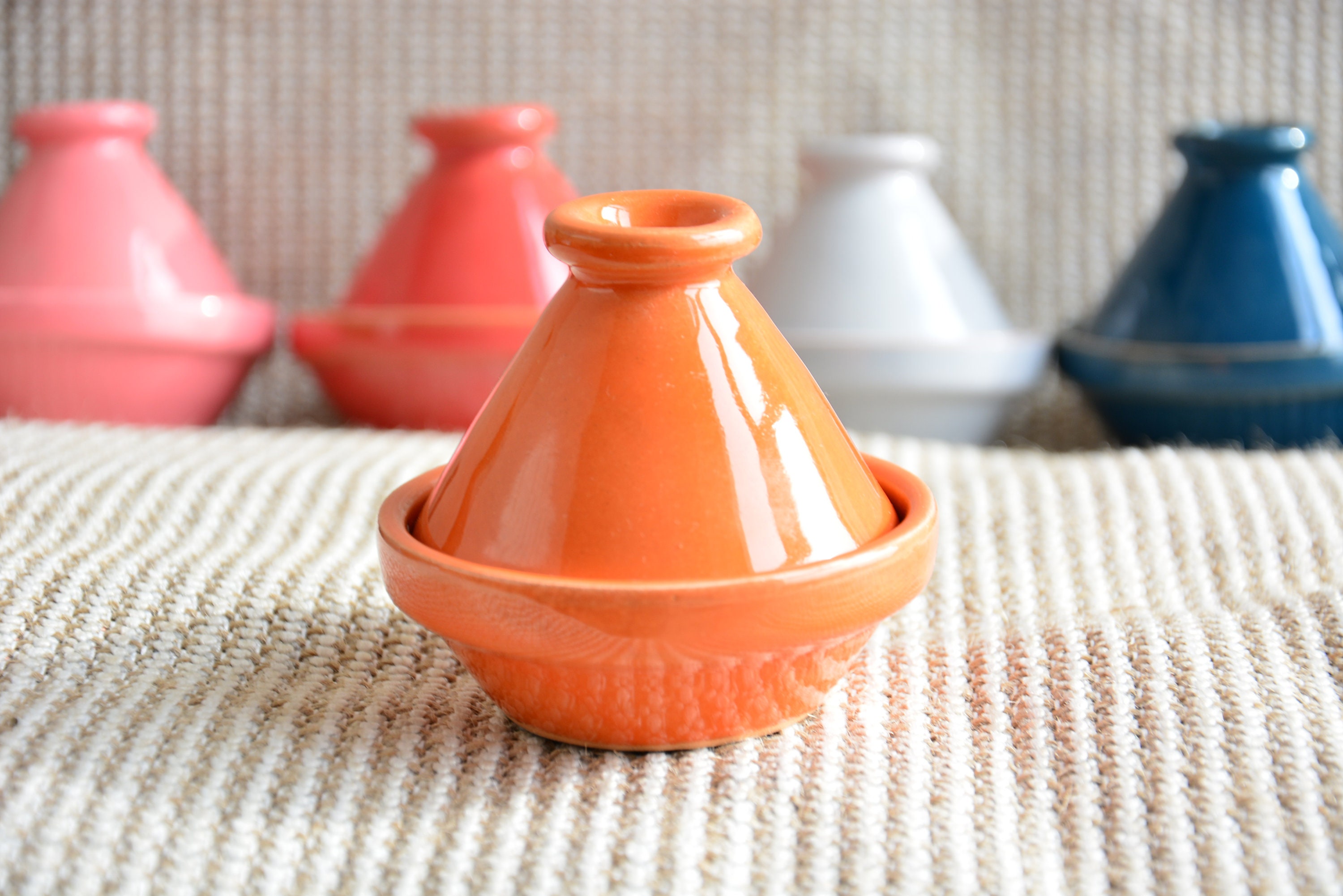 tajine en céramique orange peint à la main, tajine minimaliste de style marocain sans plomb, porte-épices