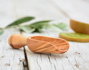 Paletta in legno d'ulivo intagliata a mano, cucchiaio per sale da cucina, utensile sicuro per alimenti