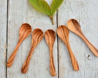 Olive Wood Mini Spoons: Spice, Sugar, Salt Set of 5
