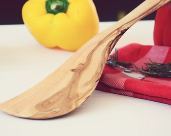 Unique Handmade Wooden Spurtle kitchen Utensil / Cooking Spatula carved from Olive Wood / Special Curved Wooden Sharp Spatula