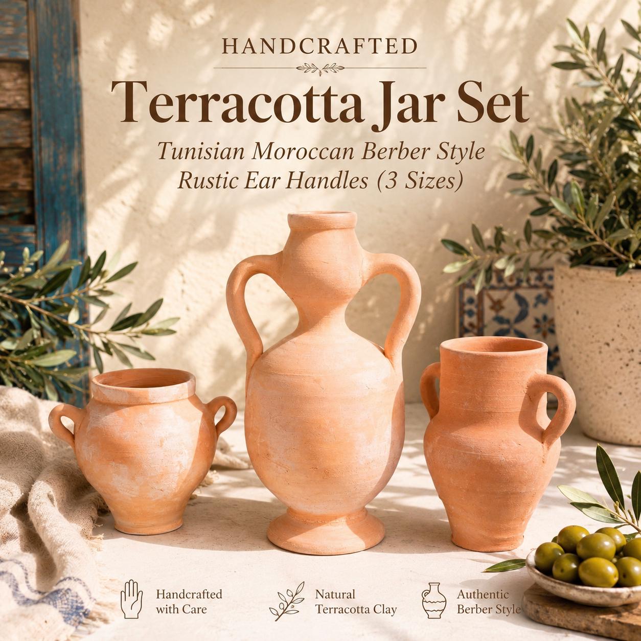 Handcrafted Terracotta Jar Set: Tunisian Moroccan Berber Style