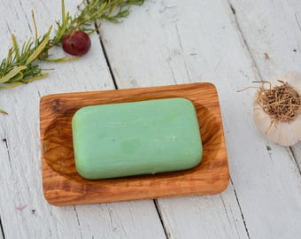 Olive Wood Soap Dish: Rustic Curved Tray, Water-Channel Design, Natural Handcrafted Home Accessory