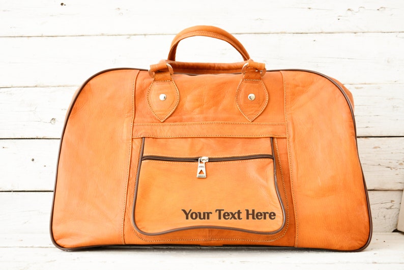 Camel Leather Travel Bag for Men & Women / Weekender Overnight Duffel Luggage Leather Handbag, Holiday Gift image 7