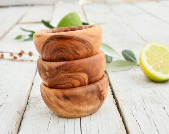 Small Tiny Olive Wood Hand-carved Bowl / Wooden Mini Spice Salt Hand turned Bowl / Wooden Bowl Set