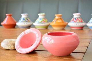 Marrakech Accessoires - Posacenere In Ceramica Con Decorazione Rosa, 11 X 9 Cm, Fatto A Mano In Marocco
