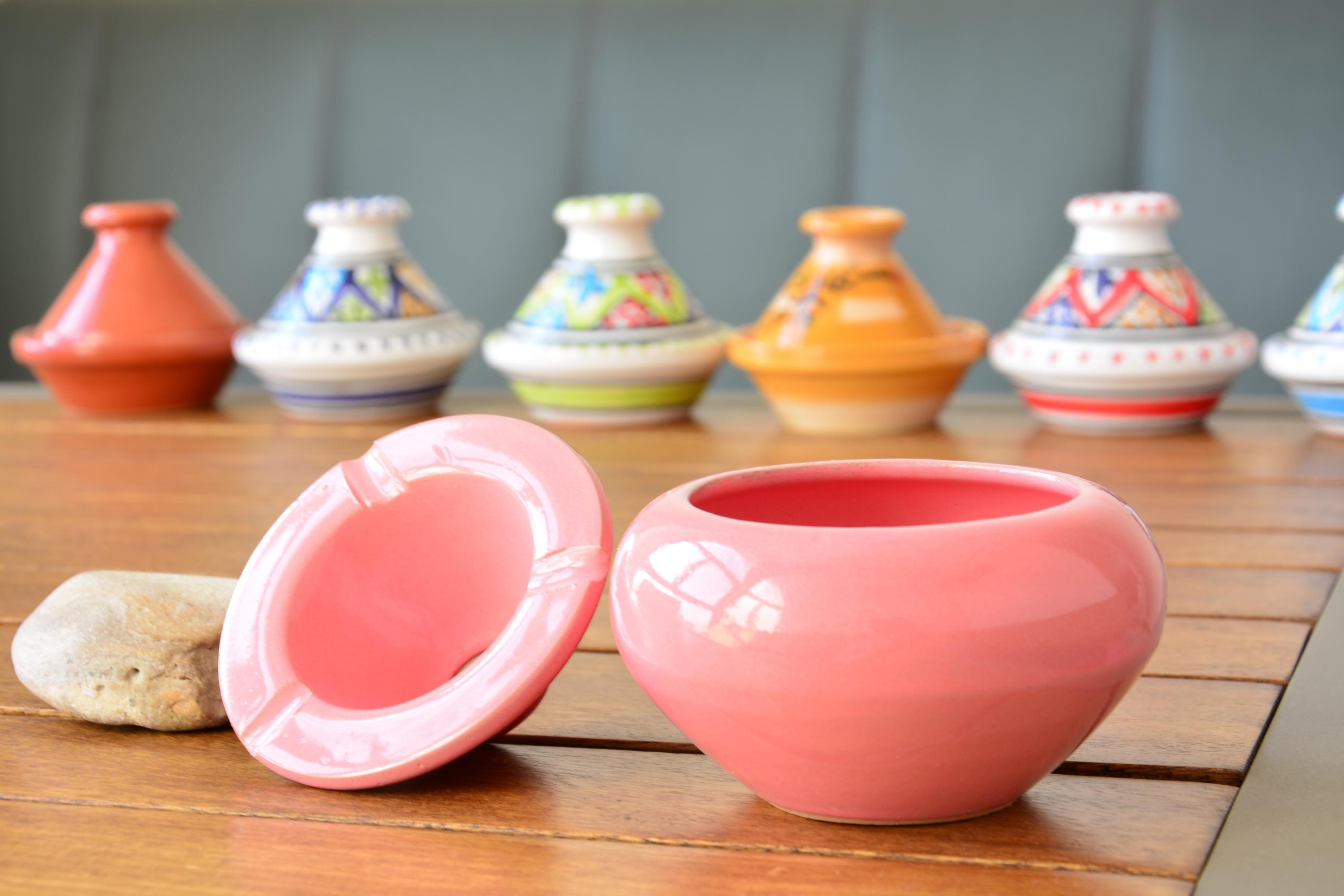 Marrakech Accessoires - Posacenere In Ceramica Con Decorazione Rosa, 11 X 9 Cm, Fatto A Mano In Marocco