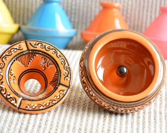 Aschenbecher aus Ton mit Berber Design hell orange, Arabesque Design marokkanische Keramik Aschenbecher, Geschenke unter 20