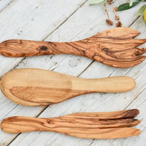 Olive Wood Kitchen Utensil Set: Rustic Cooking & Salad Serving Spoons