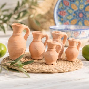 Mini Terracotta Clay Jar Set of 5,  Tiny Pottery Vases, Rustic Mini Clay Vessels, Mediterranean Wedding Favors