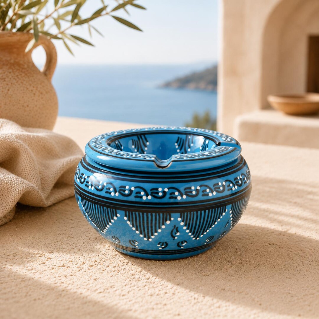 Blue Ceramic Ashtray: Turquoise Berber Ceramic Art, Rustic Style