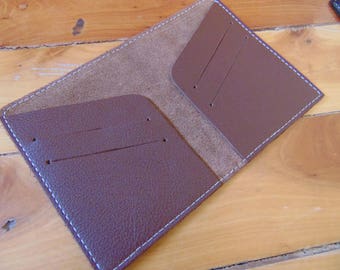 Cartera de cuero, billetera de viaje marrón con múltiples tarjetas, billetera delgada de cuero con bolsillo frontal y tarjetero, billetera de cuero de vaca para hombres