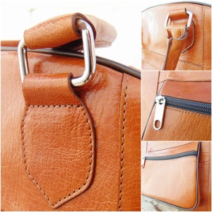 Camel Leather Travel Bag for Men & Women / Weekender Overnight Duffel Luggage Leather Handbag, Holiday Gift image 8