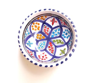 Small Ceramic Dark BlueSpice Bowl - Hand-painted Berber Appetizer Dish - Colorful Terracotta Jewelry Tray - Moroccan Tapas Bowl