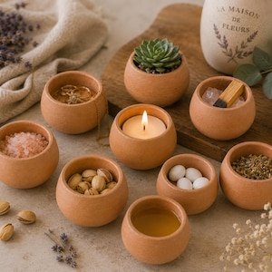 Ensemble de mini bols en terre cuite, support pour bougie chauffe-plat, porte-anneaux, mini jardinière, salière, cadeau de mariage, bol en argile fait main