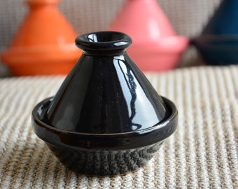 Black Handpainted Ceramic Clay Tagine, Lead Free Morrocan Style Minimalist Tagine, Spice Holder