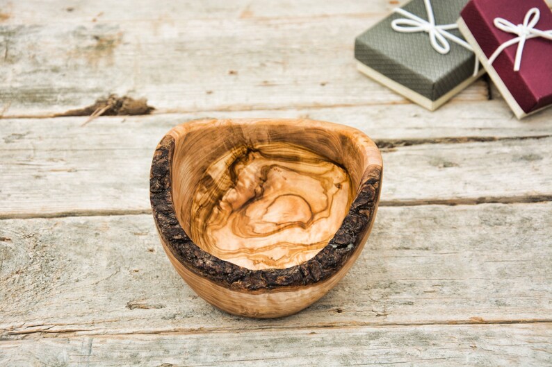 Olive Wooden Rustic Kitchen Table Rounded Bowl, Rustic Wedding Table Decor Gift / Natural Wood Bark Bowl image 3