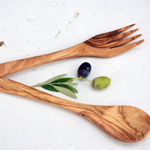 Small Eating Serving Utensil Set : 1 Spoon, 1 Fork, Wooden Kitchen Cooking Salad Mixing Set Utensils, Wedding gift