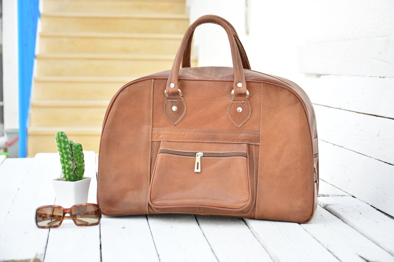 Men & Women Dark Brown Leather Travel Bag / Weekender Overnight Duffel Luggage Leather Handbag / Groomsmen gift, Holiday Gift image 9