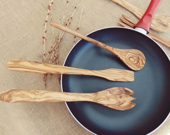 Set De 6 Ustensiles De Cuisine En Bois D'Acacia - Cuillères, Spatules | Naturel, Résistant à La Chaleur