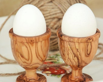 Conjunto único de hueveras rústicas, juego de soportes para huevos de madera tallados a mano, soportes para huevos de madera hechos a mano