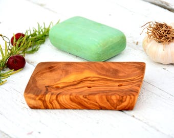 Porte-savon en bois d'olivier sculpté à la main, accessoire de salle de bain rustique (4,6x2,9 po.)
