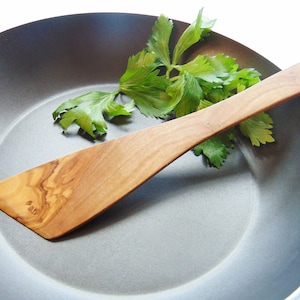 Olive Wood Spatula: Thin Kitchen Cooking Utensil, 12 Inch