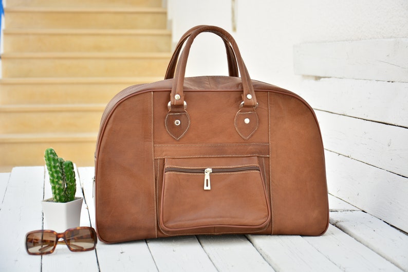Men & Women Dark Brown Leather Travel Bag / Weekender Overnight Duffel Luggage Leather Handbag / Groomsmen gift, Holiday Gift image 1