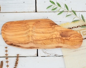 Handcrafted Olive Wood Serving Bowl: Rustic Natural Edge, Single Piece (13.4x5.12 Inch)