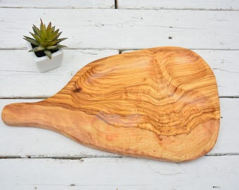 Olive Wood Bowl: Rustic Three Section Serving Tray (14x8.2 Inch)